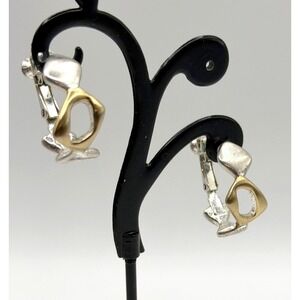 Napier Gold & Silver Tone‎ Screw Back Earrings Hinged 1" Vintage Classic
